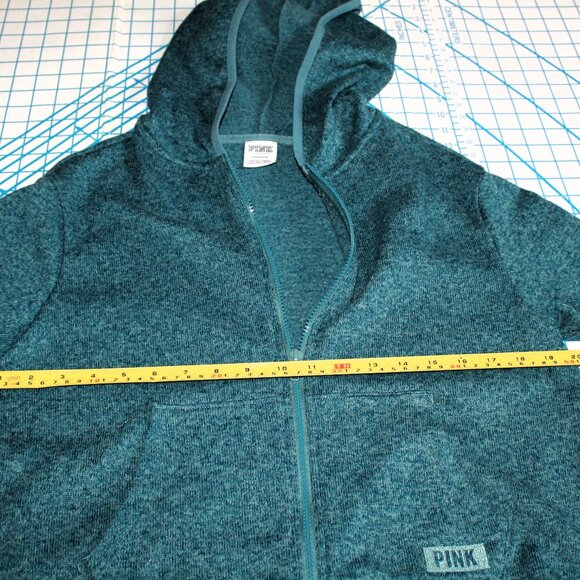 PINK Victoria's Secret Marled Teal Blue Zip-Up Hoodie Sweater, Small - Picture 8 of 9